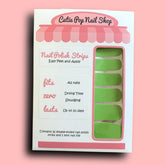 Limey Green Cutie Pop Nail Shop nail strips applied on nails, showcasing vibrant lime green color and stylish design.