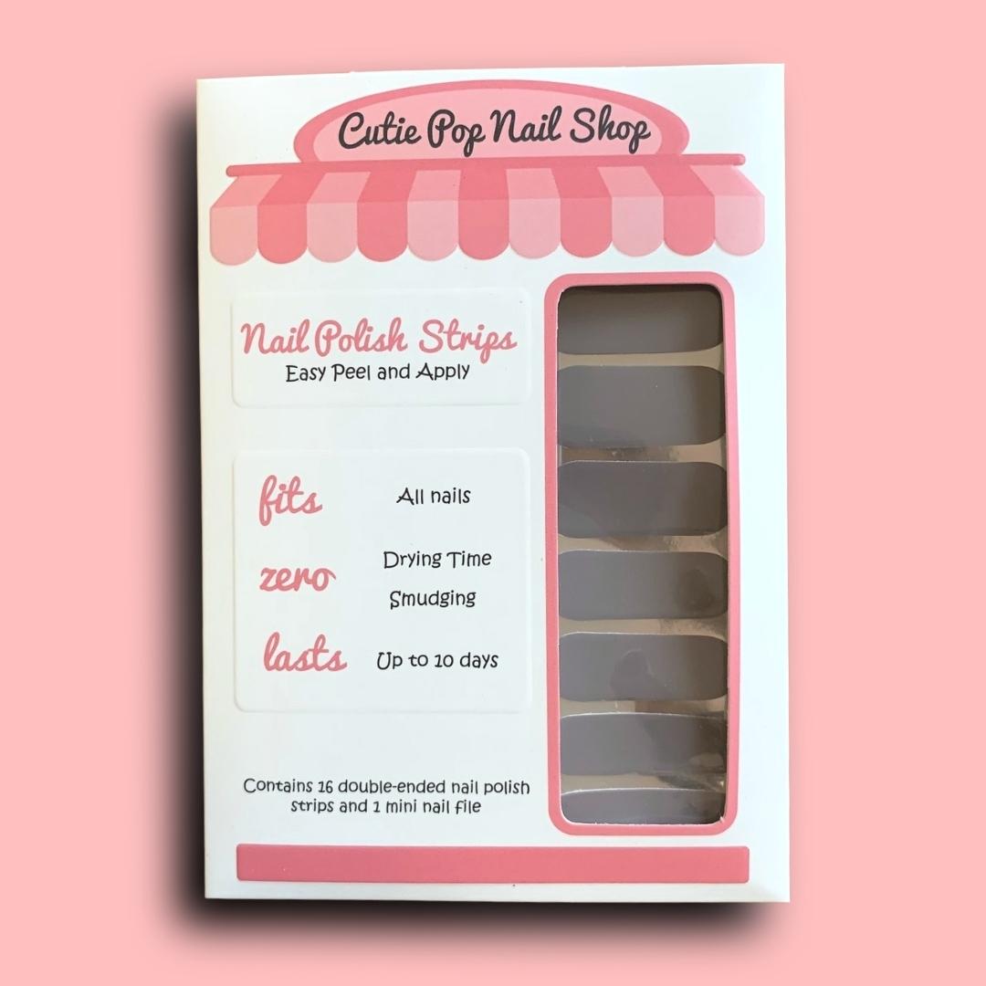 Elegant Earl Grey nail strips by Cutie Pop Nail Shop, featuring stylish nail art with gray and tea-inspired design.