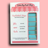 Blue Miku-themed nail strips from Cutie Pop Nail Shop, showcasing vibrant, detailed nail art designs on a clear background.