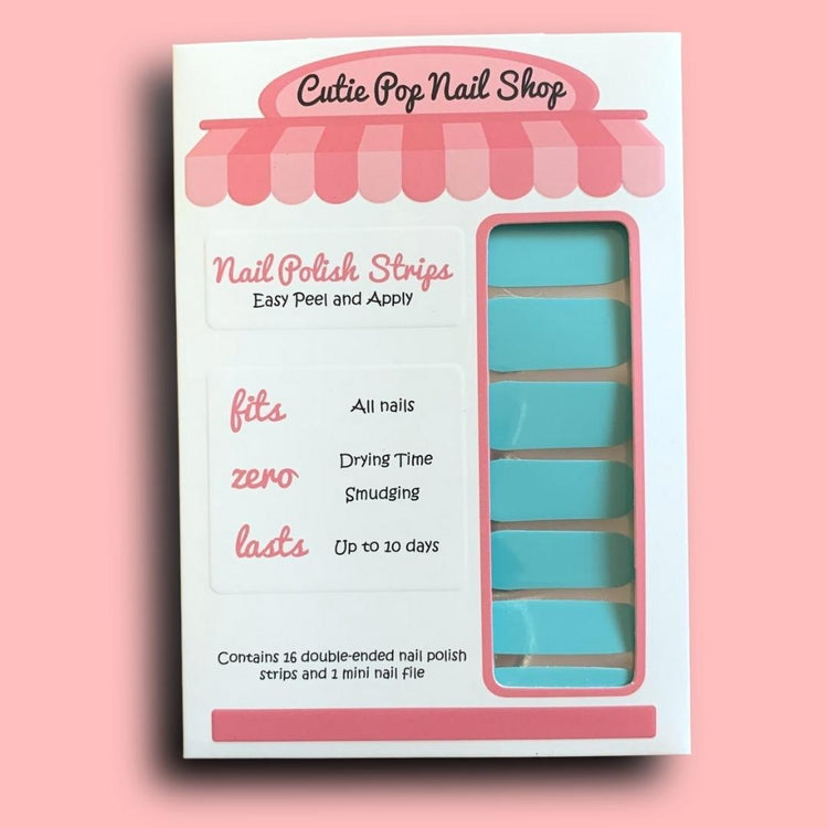 Blue Miku-themed nail strips from Cutie Pop Nail Shop, showcasing vibrant, detailed nail art designs on a clear background.