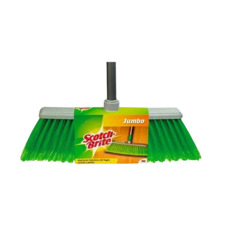 Scotch-Brite broom with soft bristles for home cleaning, featuring a sturdy handle and compact design.