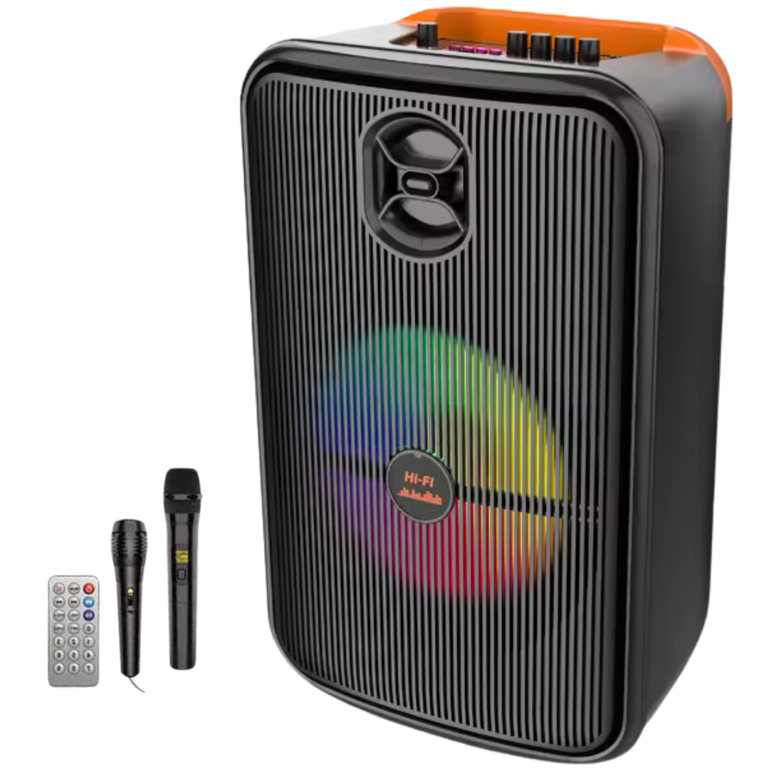 Farmacias Savia ThunderBeat portable party speaker with 8-inch size, black design, and control buttons visible in the image.