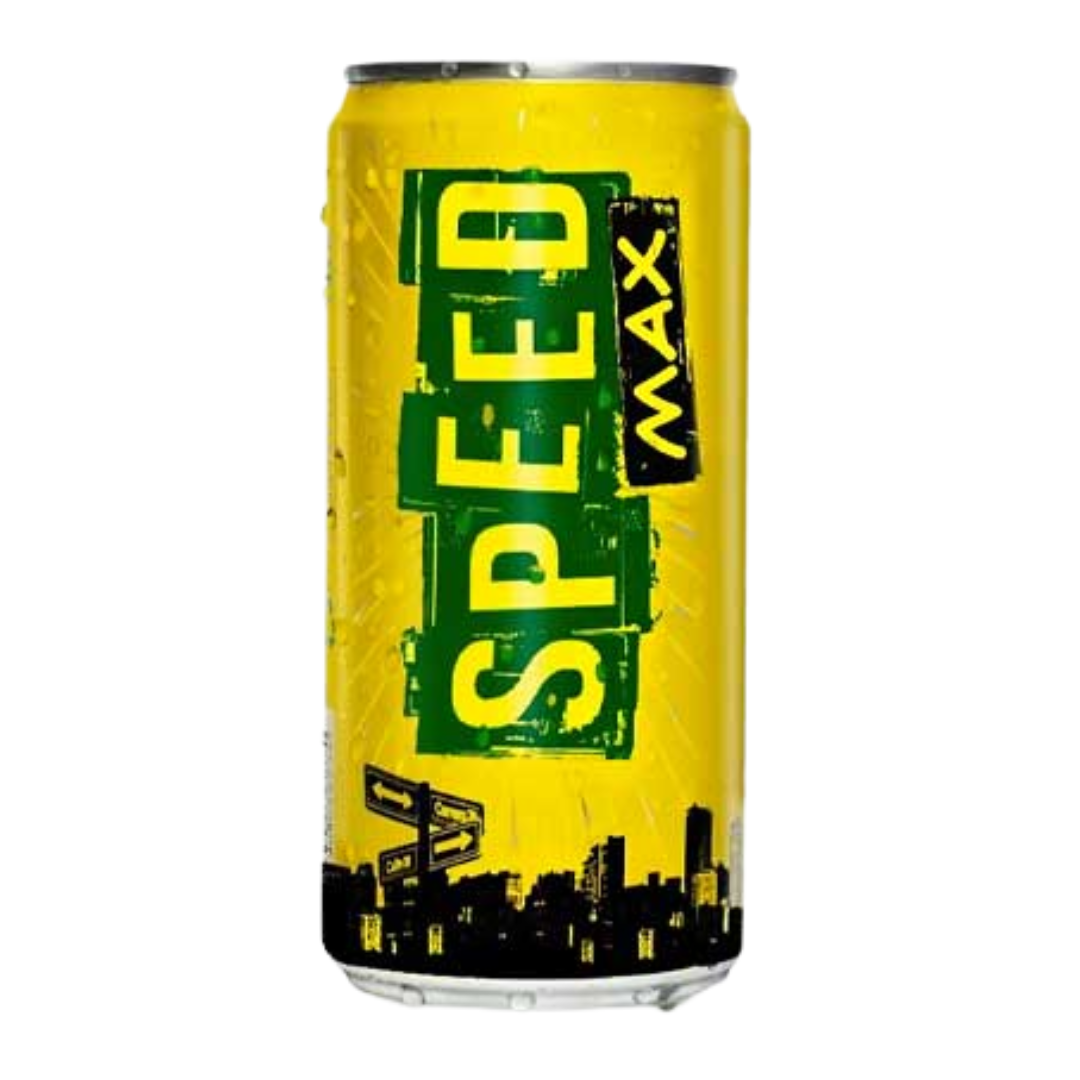 Speedmax Energy Drink 10.5 oz can with vibrant label, showcasing the Farmacias Savia brand and energetic design.