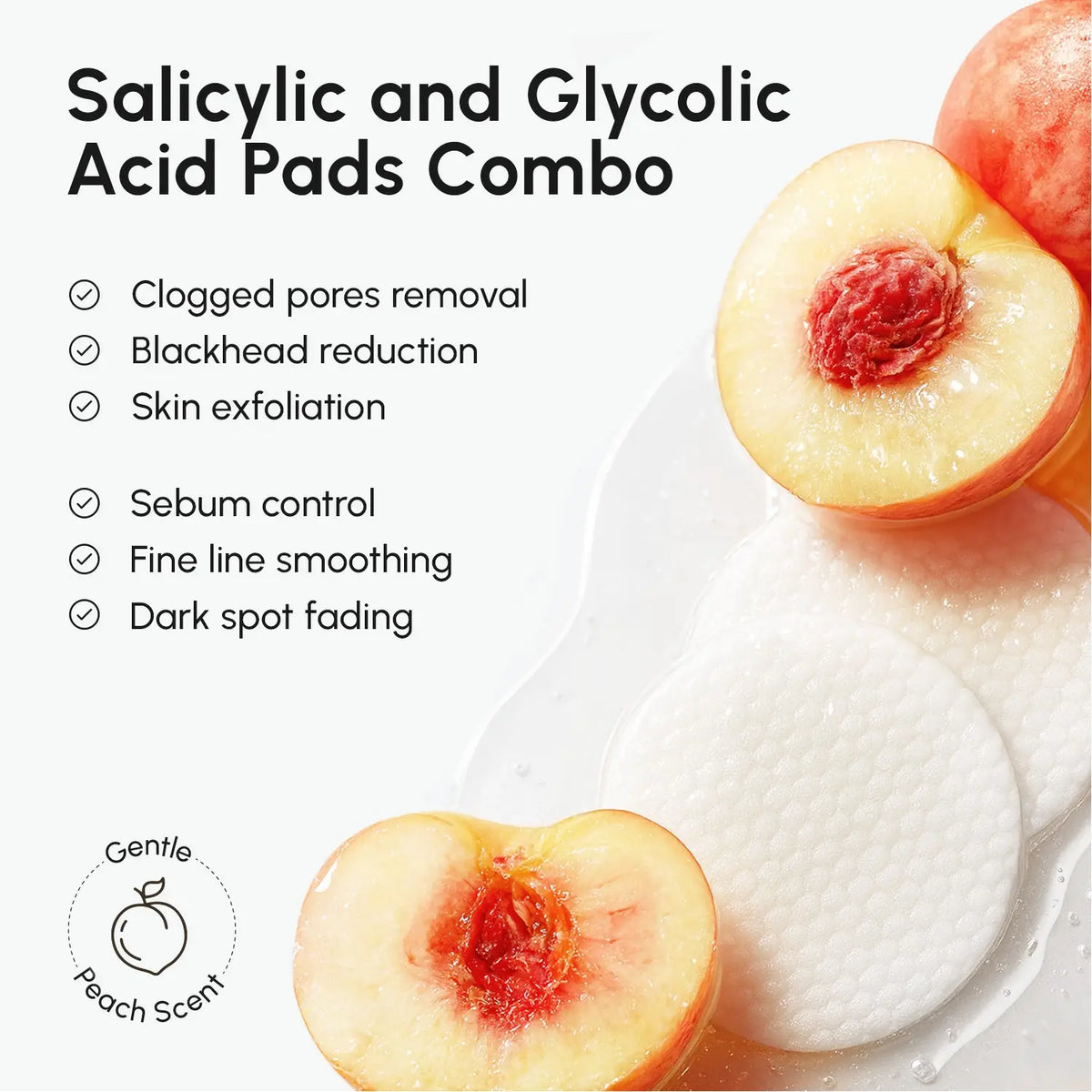 Maree glycolic and salicylic acid peel pads for clear, smooth skin, showing the exfoliating pads with liquid solution inside.