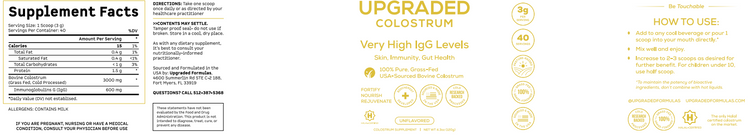 Upgraded Formulas® upgraded colostrum supplement in a bottle, featuring capsules designed for immune health support.