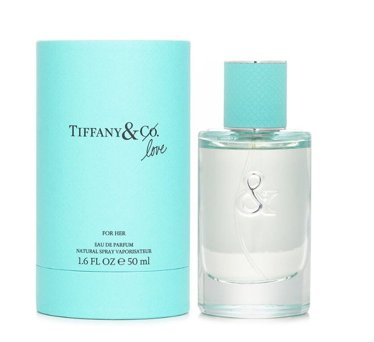 Tiffany & Love Eau De Parfum for women in a 1.6 oz bottle, featuring a sleek design and elegant fragrance.