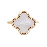Elena White Clover Ring from Farmacias Savia, elegant jewelry featuring a delicate clover-shaped design in silver.