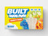 Assorted BUILT Sour Puffs variety box with 12 colorful sour puff candies stacked in a carton.