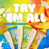 Assorted BUILT Sour Puffs in a 12-count variety box, featuring colorful, sour-flavored puff snacks stacked in a clear container.