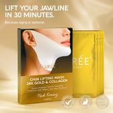 Set of five Maree 24K gold chin and jawline lifting masks showing gold-embellished facial masks for skin tightening.