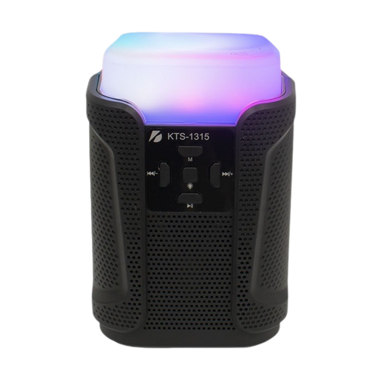 Wireless Bluetooth speaker KTS-1315 by Farmacias Savia, compact 3-inch electronic device with control buttons and speaker grille.