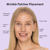 Maree anti-wrinkle tape patches applied to skin to reduce fine lines and wrinkles, showing a close-up of the facial area.