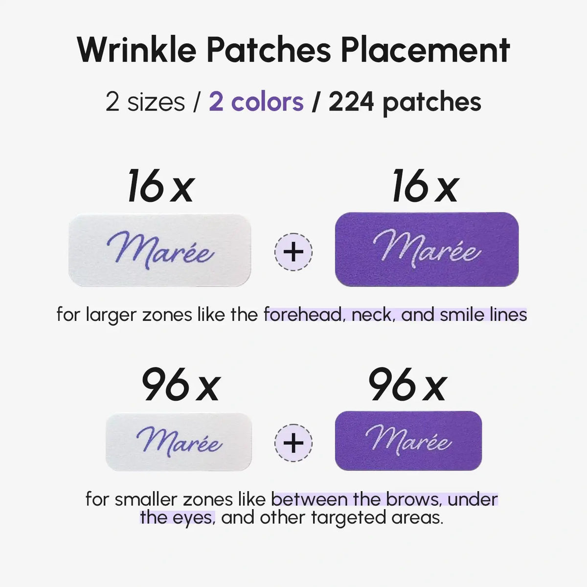 Maree anti-wrinkle tape patches applied to skin, showing small adhesive patches designed to reduce facial wrinkles and fine lines.