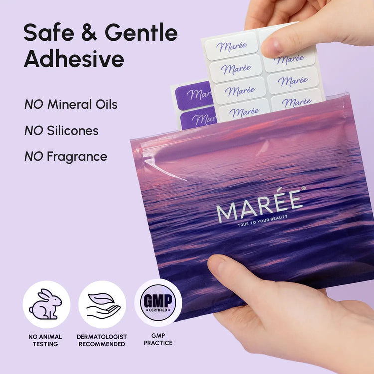 Maree anti-wrinkle tape patches applied to skin to reduce fine lines and wrinkles for a smoother appearance.