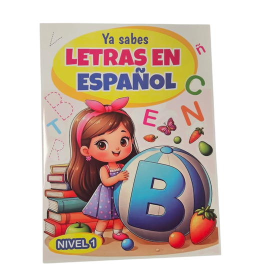 Colorful cover of Ya Sabes Letras en Español Nivel 1 school book by Farmacias Savia, featuring Spanish alphabet letters for beginners.