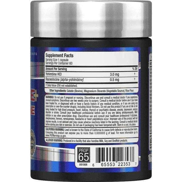 Allmax Yohimbine and Rauwolscine capsules in a bottle, dietary vitamins and herbs supplement for energy and performance.