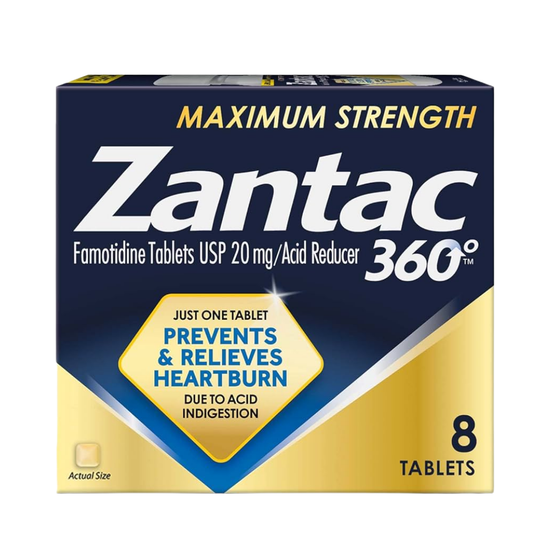 Farmacias Savia Zantac Acid Reducer Maximum Strength Tablets, 8-count blister pack for heartburn relief