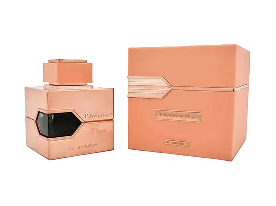 Al Haramain L’Aventure Rose women’s perfume spray, 3.4oz, featuring floral and rose notes in a stylish bottle.