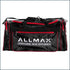 Allmax Nutrition gym bag front view showing durable black sports bag with handles and zipper closure for fitness gear storage.