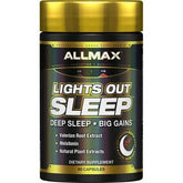 Allmax Lights Out Sleep herbal supplement capsules, 60-count, designed to promote restful sleep and relaxation.