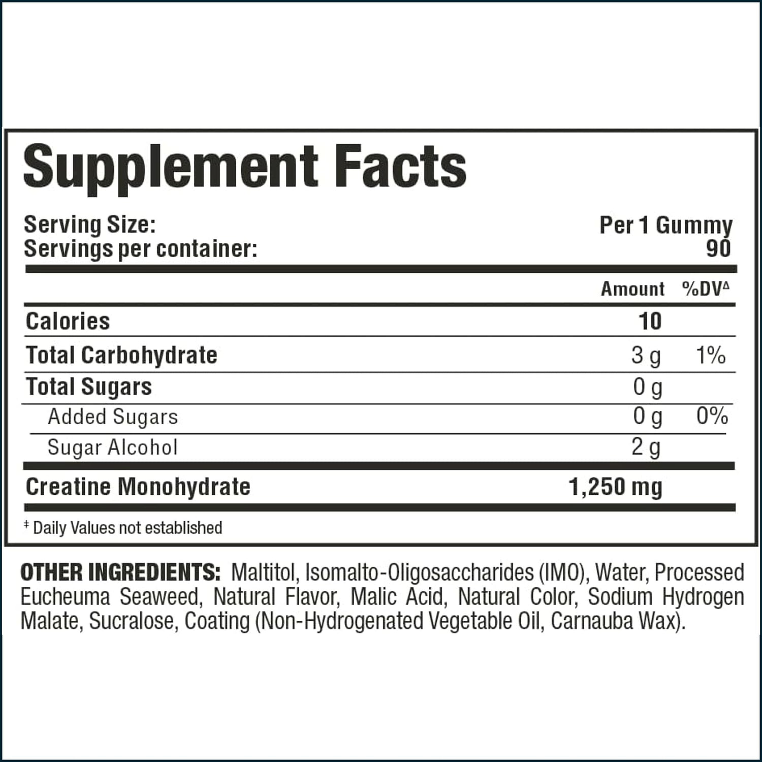 Allmax Creatine Gummies with Kre-Alkalyn showing nutritional panel, 90 chewable creatine supplements for muscle energy support
