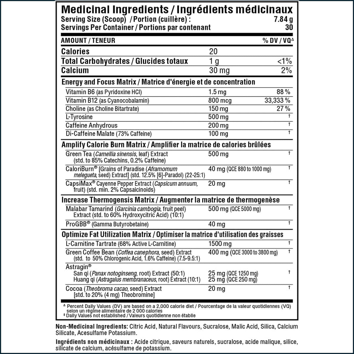 AllMax RapidCuts Extreme weight loss powder container with nutritional label, 30 servings, by PoorBoySupplements.com