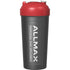 AllMax 25oz shaker bottle in black with white logo, designed for mixing supplements, featuring a secure lid and durable construction.