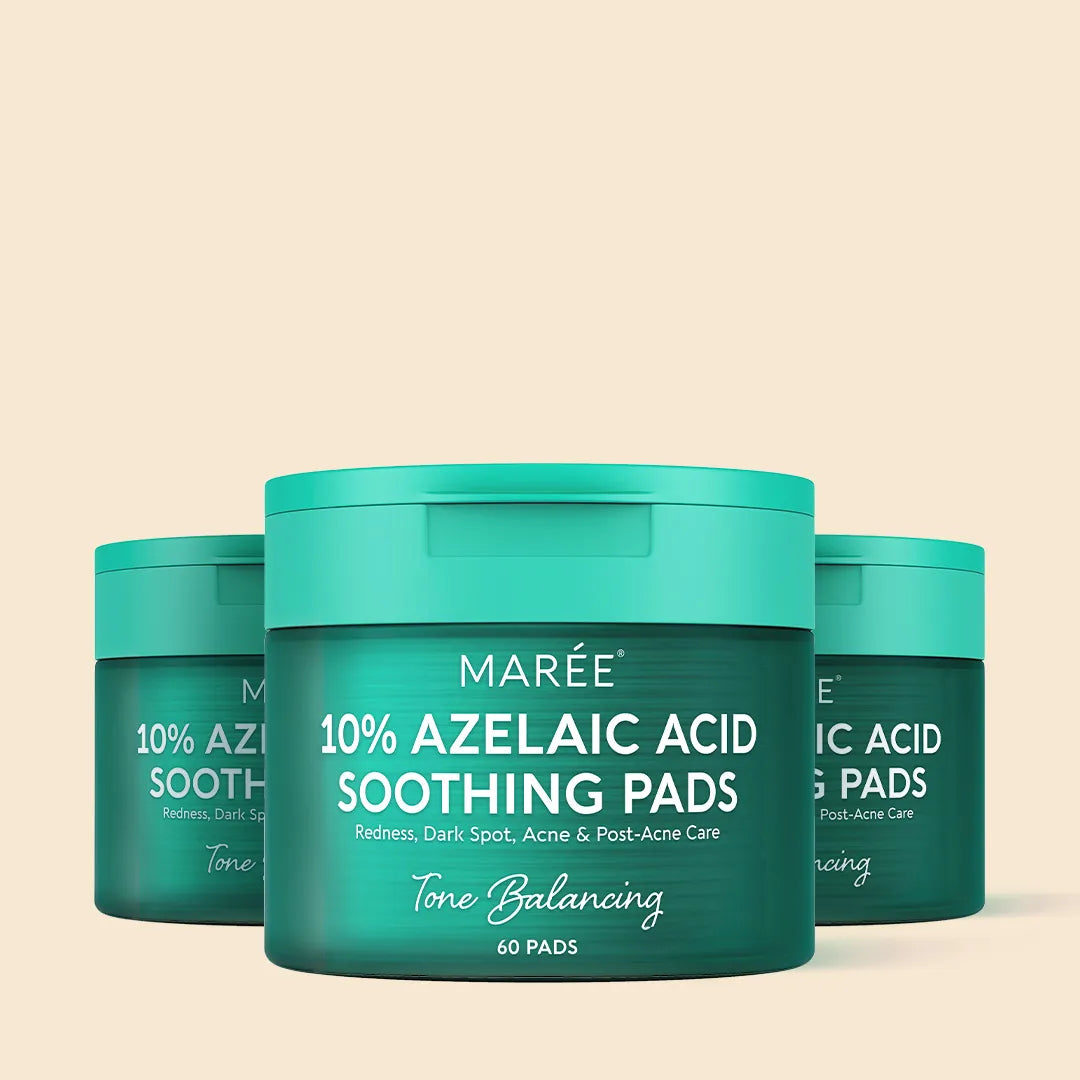Maree Azelaic Acid Soothing Pads with textured surface, designed for gentle skin calming and brightening, shown on white background.