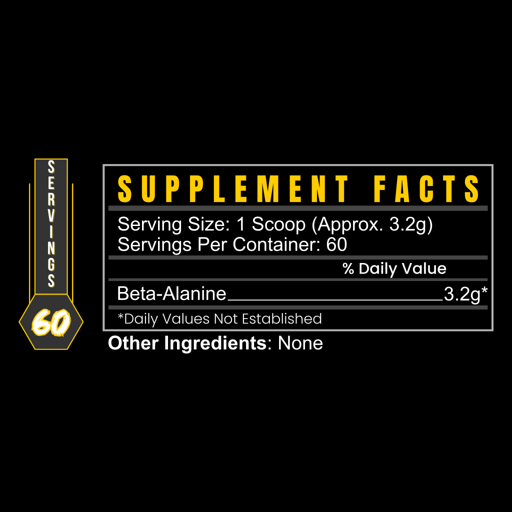 Container of BLACKLABEL Supplements Beta-Alanine powder with label visible, used for enhancing athletic performance and muscle endurance.