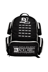 BlackLabel 26L backpack from BLACKLABEL Supplements, featuring a sleek black design and adjustable straps.