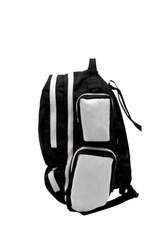 BlackLabel 26L backpack by BLACKLABEL Supplements showing black fabric, adjustable straps, and front zip compartments.