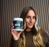 Container of BLACKLABEL Supplements creatine monohydrate powder in a clear jar with a black and white label.