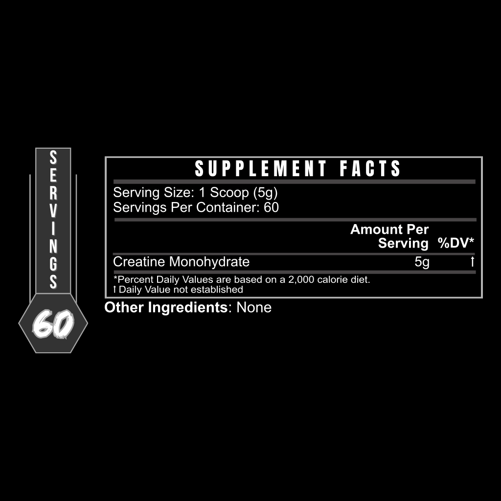 Container of BLACKLABEL Supplements creatine monohydrate powder with a black label and white text, shown from a front view.
