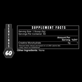 Container of BLACKLABEL Supplements creatine monohydrate powder with a black label and white text, shown from a front view.