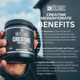 BlackLabel Supplements creatine monohydrate powder in a container, showing the product label and branding.