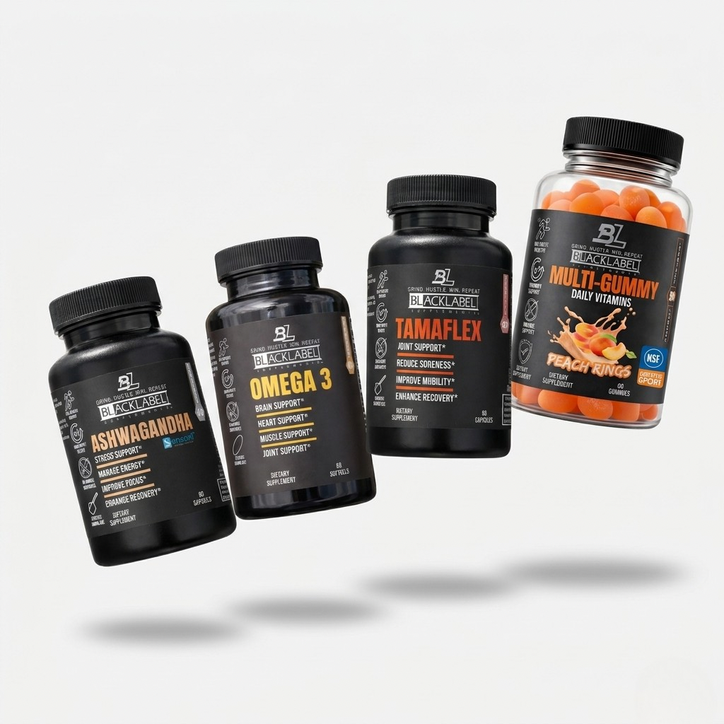 BlackLabel Supplements Health & Wellness Stack featuring various supplements in a sleek black container for overall health support.