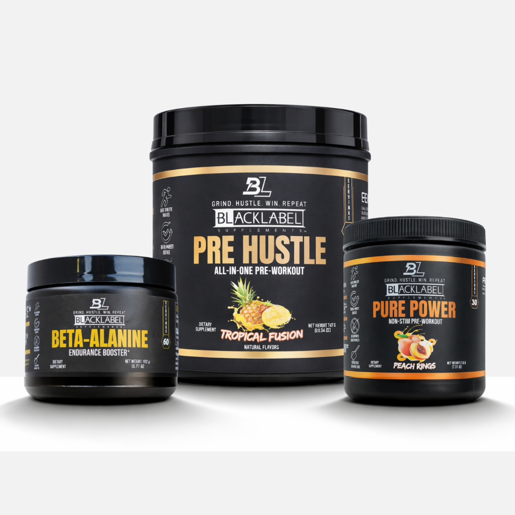 BlackLabel Supplements Performance Stack with Peach Rings and Cocolime flavor, featuring Beta-Alanine for enhanced workout performance.