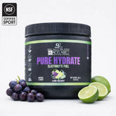 BlackLabel Supplements Pure Hydrate powder in strawberry kiwi flavor, showing the colorful container and flavor details.