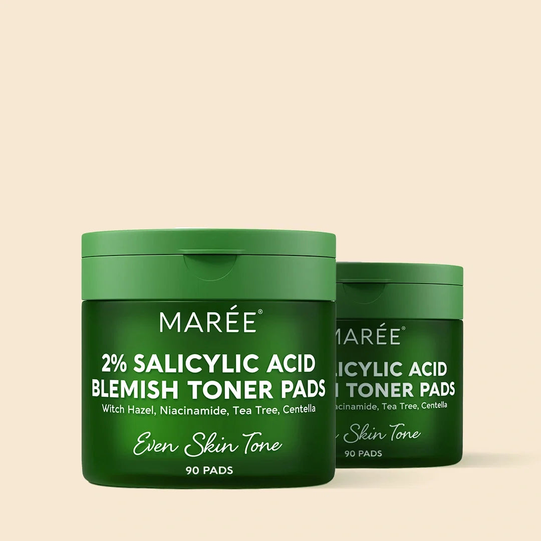 Maree Witch Hazel Clearing Pads for blemish-prone skin, showing a container of refreshing daily skincare pads with natural ingredients.