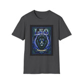 Blue Star Leo Zodiac Lion astrology tee shirt in dark chocolate color, featuring a lion and zodiac symbol design.