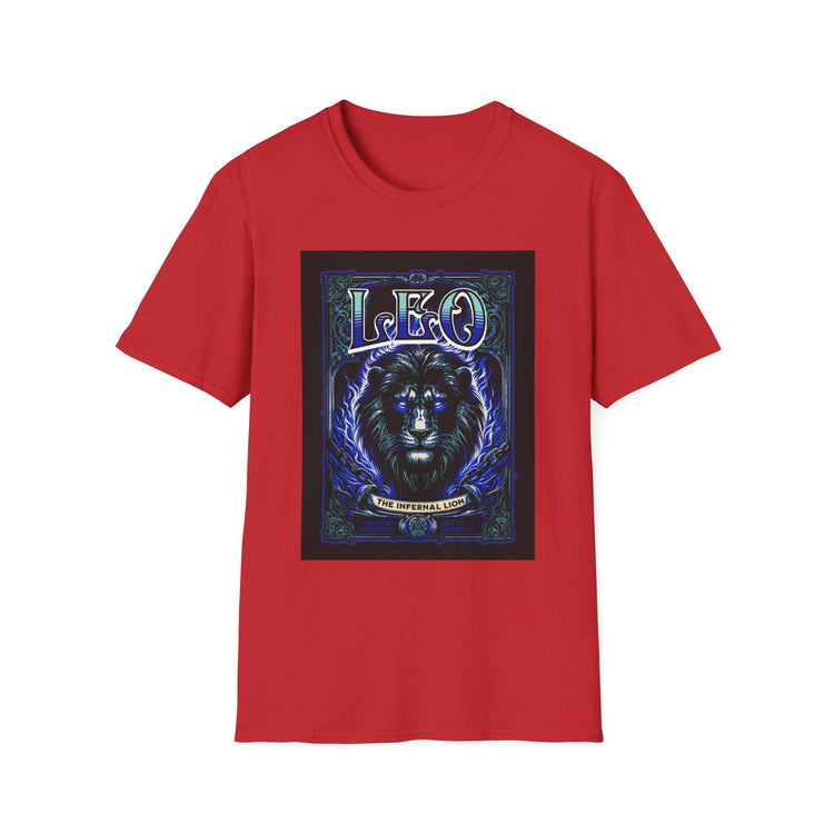 Dark chocolate Blue Star Leo Zodiac Lion astrology tee shirt, featuring a printed lion and zodiac symbol on soft fabric.
