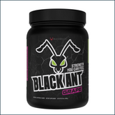 Bucked Up Black Ant Pre-Workout supplement container with black and red label, 40 servings, for energy and performance enhancement.