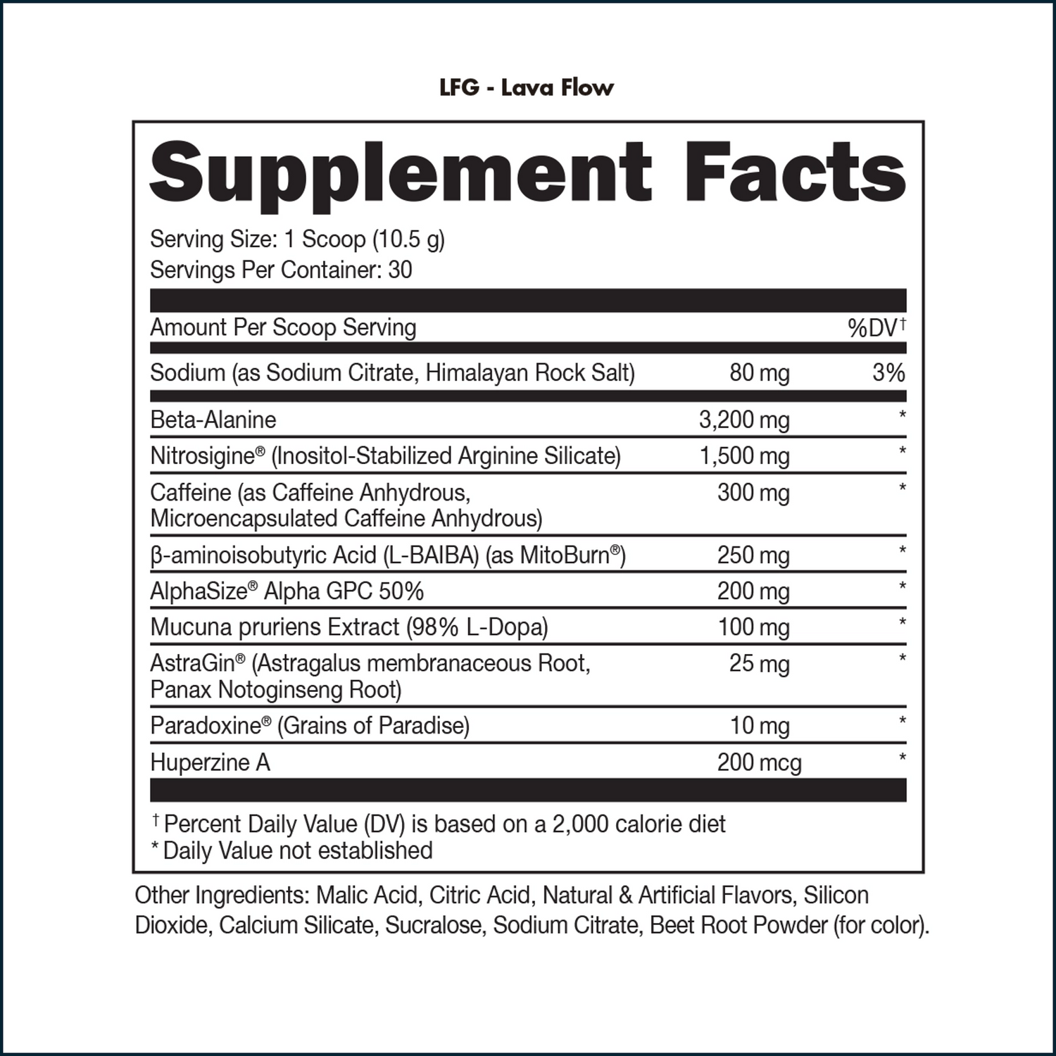 Bucked Up LFG Burn thermogenic pre-workout supplement label showing nutritional panel and ingredients.