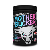 Bucked Up Mother Bucker pre-workout powder container with 20 servings, designed for energy and performance enhancement.
