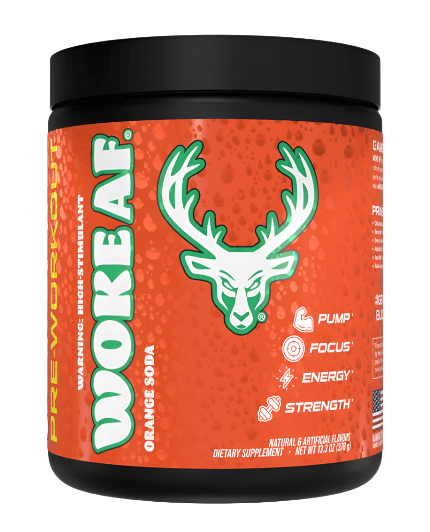 Bucked Up WOKE AF high-stimulant pre-workout powder by Comito Wellness in blue packaging, designed for energy and focus.