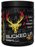 Comito Wellness Bucked Up Pre-Workout powder with kiwi and fruit flavor, showing the energy, performance, and focus benefits.