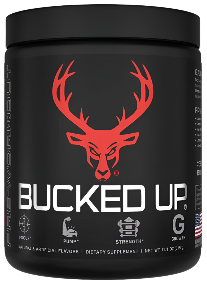 Bucked Up Pre-Workout by Comito Wellness in a container, featuring energy, performance, and focus ingredients for athletes.