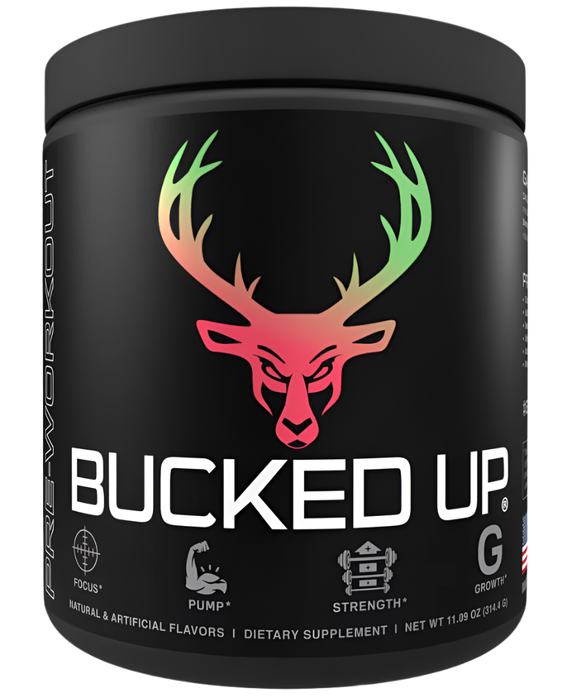 Comito Wellness Bucked Up Pre-Workout energy, performance, and focus supplement with koala and Aussie fruit design in 30-serving container.