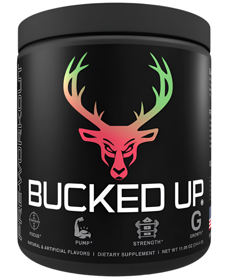 Comito Wellness Bucked Up Pre-Workout energy, performance, and focus supplement with koala and Aussie fruit design in 30-serving container.