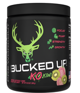 Bucked Up Pre-Workout by Comito Wellness, energy, performance, and focus supplement in a container with colorful flavor illustrations.